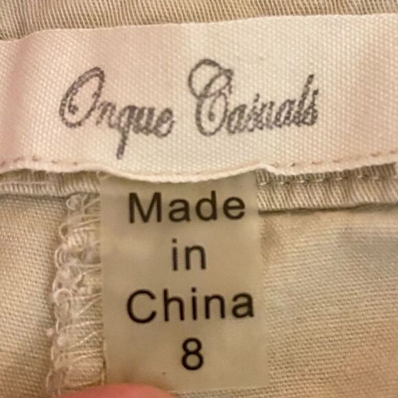 Onque Casuals Tan Capri Cargo Pants Drawstring Waist Rivet Detail Women Size 8 - Picture 6 of 7